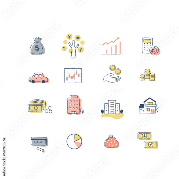 Obraz お金・投資・資産運用関連のアイコンセット