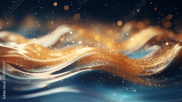 Obraz Blurred abstract lines with dark blue and gold particle, wave light on dark background. Christmas and New Year holidays template. Abstract glitter.