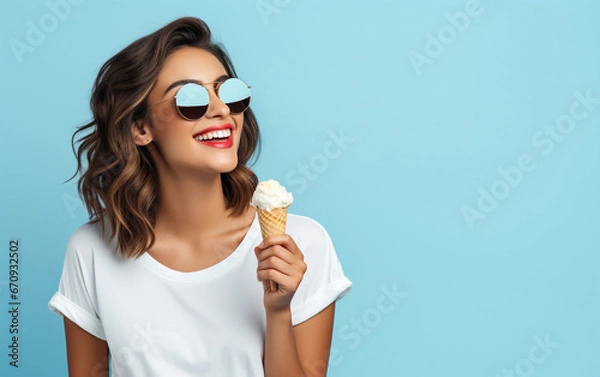 Obraz A Woman's Moment with Ice Cream- portrait of a woman with ice cream 
