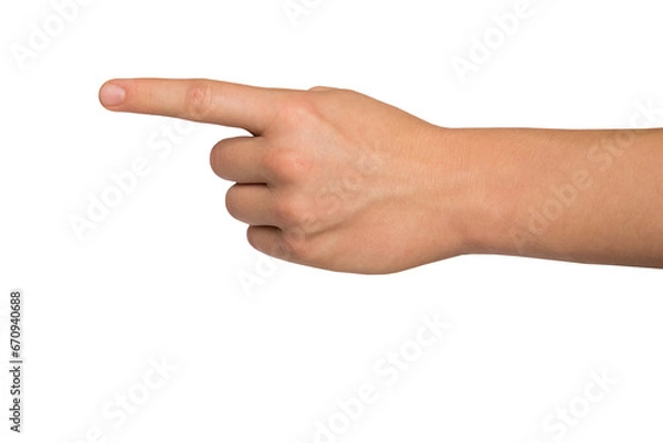 Fototapeta Male hand with index finger pointing to something. PNG isolated on transparent background