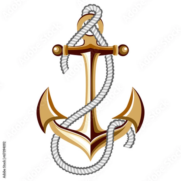 Fototapeta gold anchor with rope