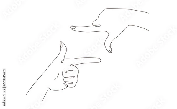 Fototapeta 手のラインアート　写真を撮るポーズ(自分から見た手)