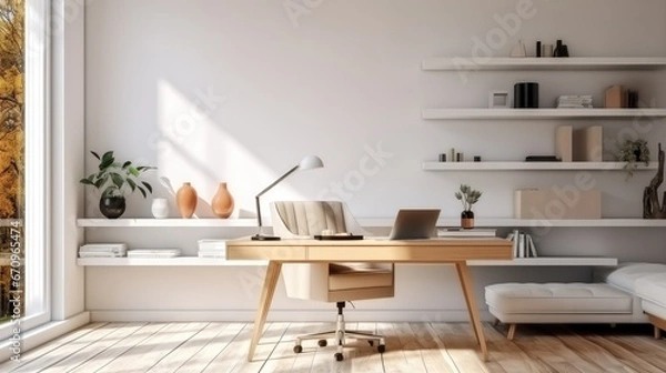 Obraz Cozy office interior with modern work desk.