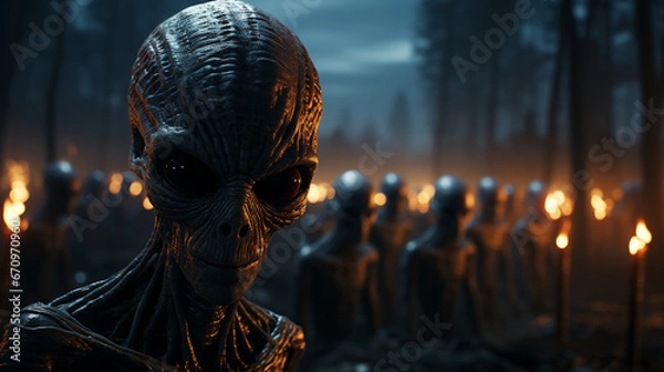 Obraz Aliens at night field.
