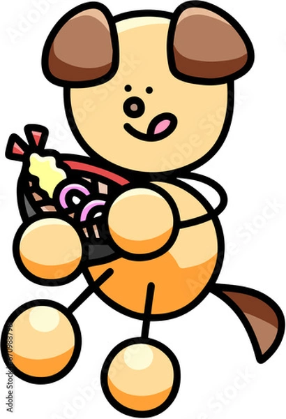 Obraz うどんを食べるわんまるのイラスト　犬

