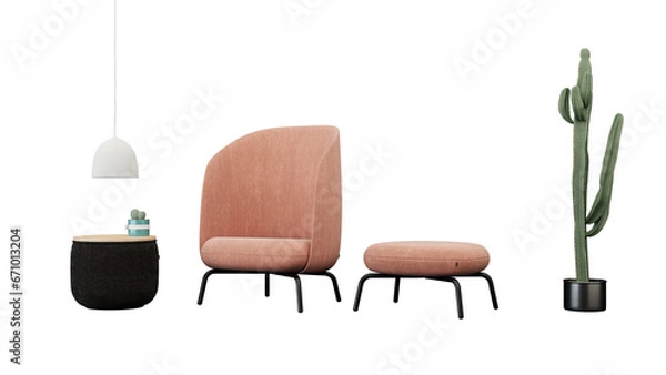 Fototapeta Interior furniture set 3D render. Living room house floor template background mockup design , isolated on transparent background