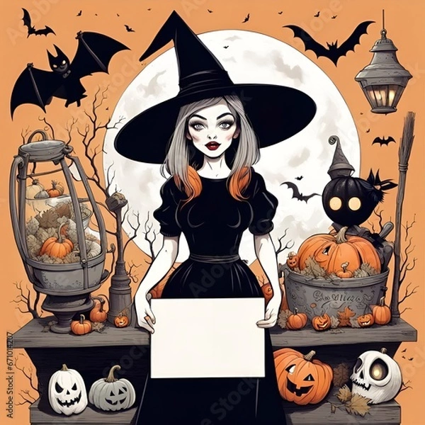 Obraz Cute cartoon pinup witch