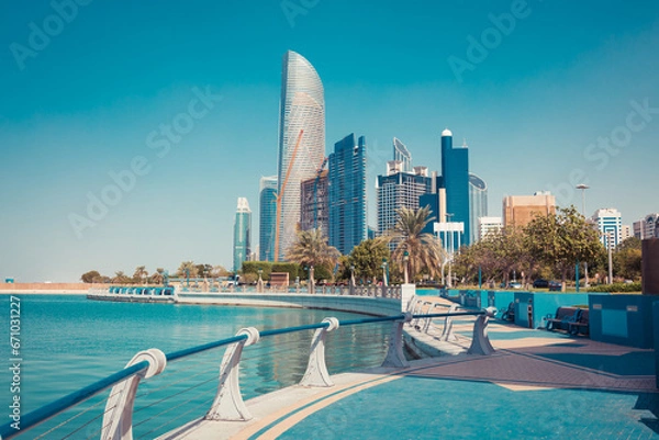 Obraz Downtown Abu Dhabi with sea and skyscrapers. Sunny summer in UAE