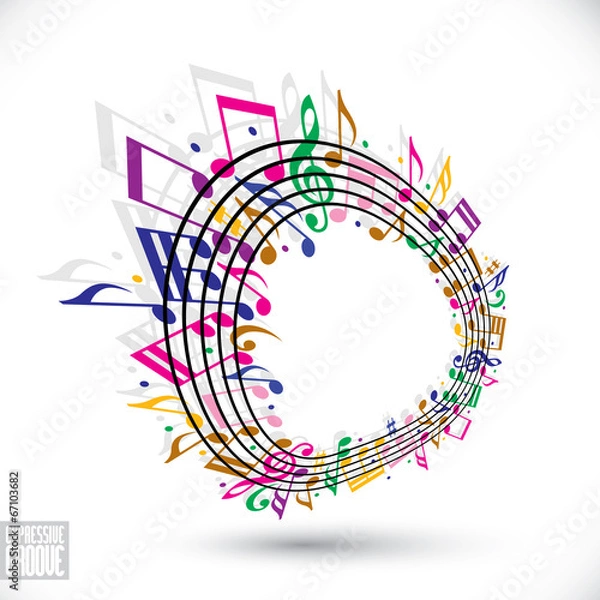 Fototapeta Colorful music background with clef and notes.