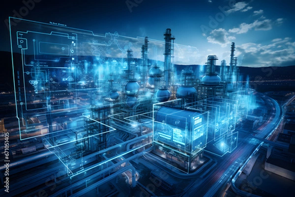 Obraz Inteligentna elektrownia z podłączoną infrastrukturą
