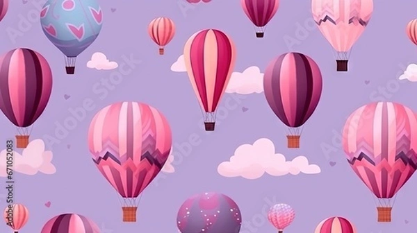 Fototapeta  a lot of hot air balloons flying in the sky with clouds.  generative ai