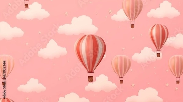 Fototapeta  a pink background with hot air balloons flying in the sky.  generative ai