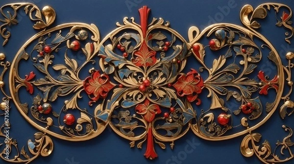 Fototapeta artistic ornament inspired by medieval art for use as a decorative element