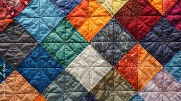 Obraz  a colorful quilt with a diamond pattern on the side of it.  generative ai