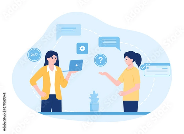 Obraz Customer support assistance and feedback for clients concept flat illustration