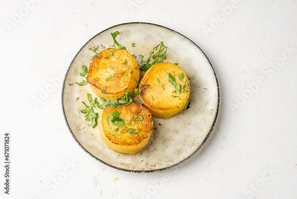 Obraz Potato fondant on a light background, top view, free space.