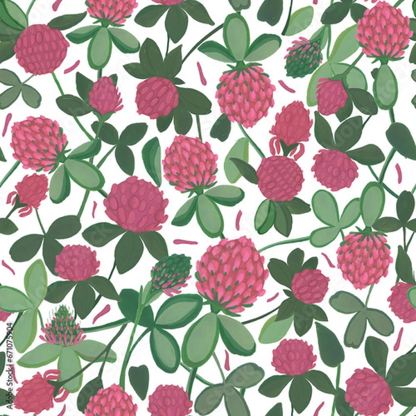 Obraz Seamless pattern. Gouache technique. Clover flowers.