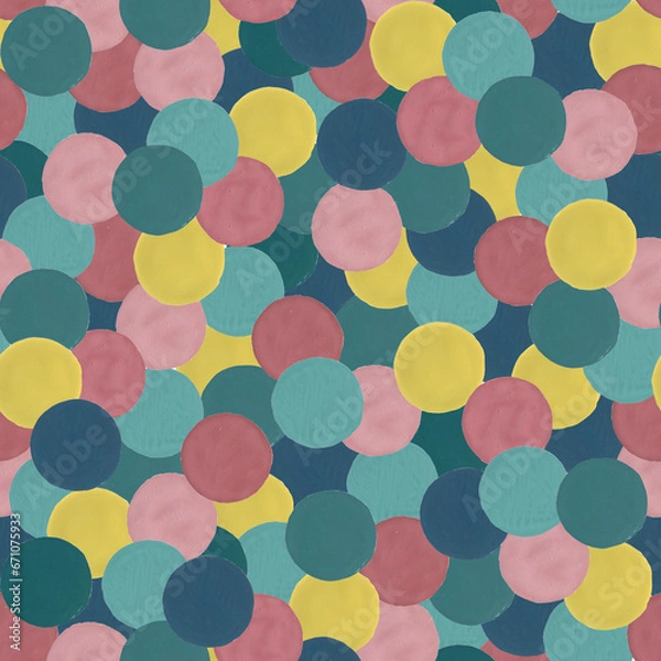 Fototapeta Seamless pattern. Gouache technique. Geometry, multi-colored circles.