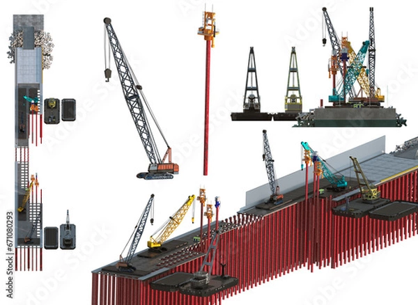 Fototapeta Berth construction. Set. Isolated on white. 3d-rendering