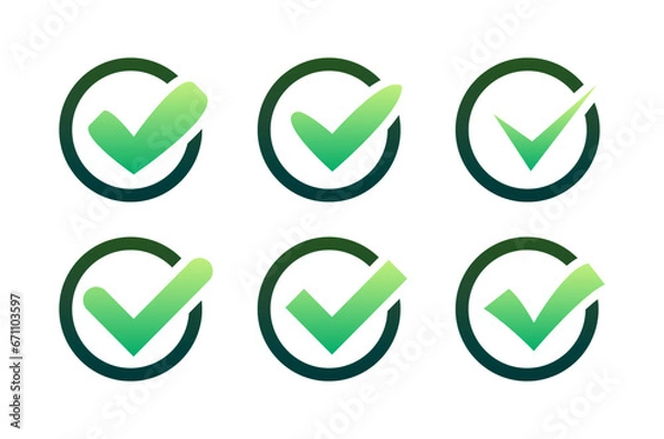 Fototapeta Set Green Check Mark icon. Yes sign, Approved icon. Success Accept, agree on application. Vector stock illustration