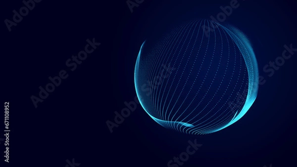 Obraz Collection of bright dots on a dark background. Abstract sound wave of particles. Data network. 3D rendering.