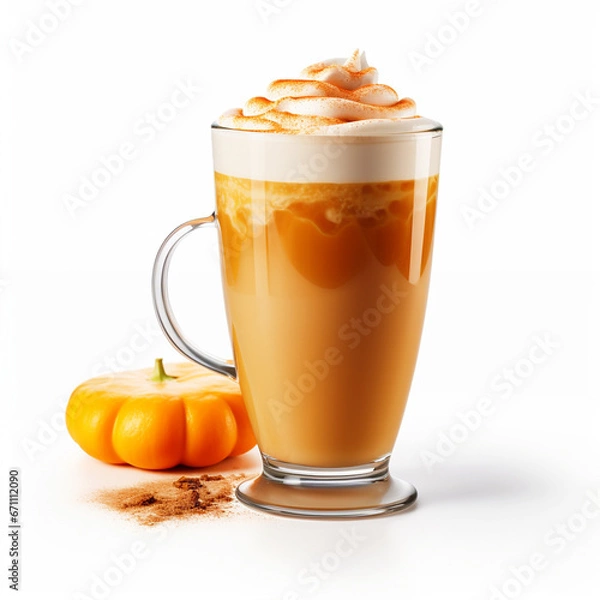 Fototapeta Pumpkin spice latte on isolated white background - ai generative