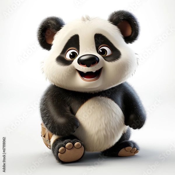 Fototapeta 3D cartoon style illustration of a cute and happy panda. Isolated on solid background.

