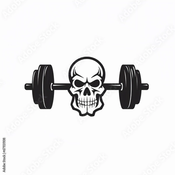 Fototapeta Design of logotype for gym and workout. Illustration of barbell and skull. Weightlifting. 