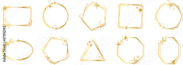 Fototapeta Set of geometric gold frame with a golden sparkles. Gold glitter abstract golden frames.Luxury golden borders. Frame with glitter and stars for logo, icon, vip card, gift.