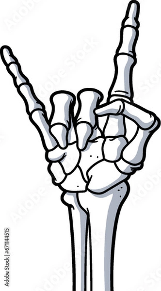 Fototapeta Skeleton showing devil horns metal - rock and roll hand gesture sign vector illustration isolated on white