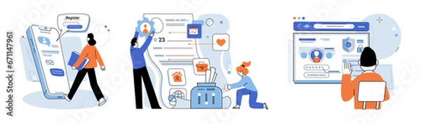 Obraz Authentication. Vector illustration. Ensuring secure user interface is crucial for maintaining data privacy The authentication metaphor illustrates process confirming user identity Development efforts