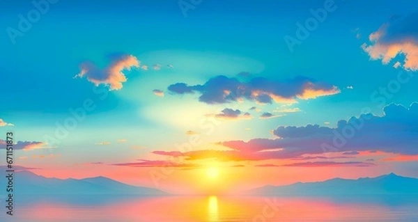 Fototapeta Sunset sky and clouds illustration.