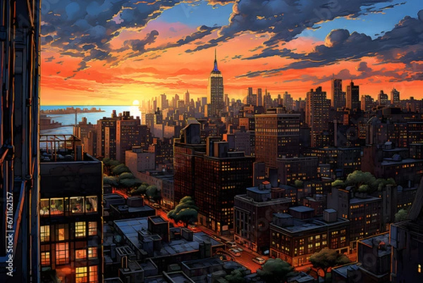 Obraz city skyline at sunset