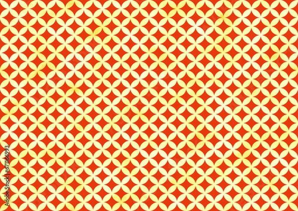 Obraz 七宝繋ぎ・太(朱色×金色)