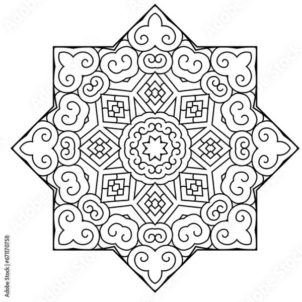 Fototapeta Circular pattern in form of mandala with with geometry elements and small details. Vector illustration for coloring book, Henna, Mehndi, tattoo, logo