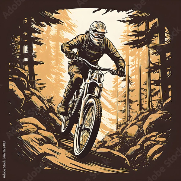 Fototapeta Person riding a bicycle down the hill