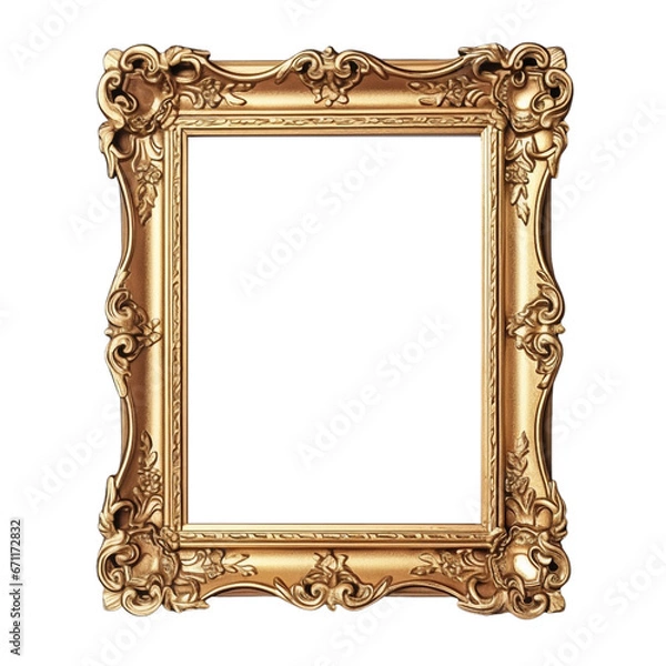 Fototapeta Vintage Baroque Rectangle Gold Frame isolated on transparent background PNG