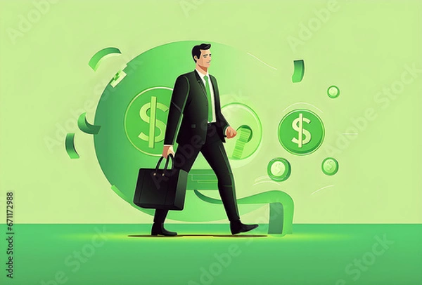 Fototapeta Businessman in suit with dollars as background