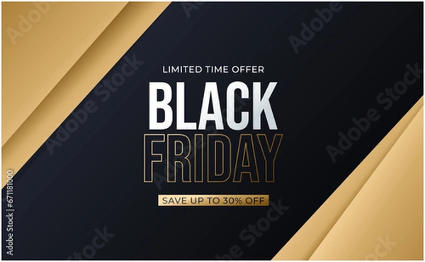 Fototapeta Black friday banner,  black background with golden elements