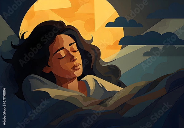 Fototapeta Person sleeping in the morning in cartoon style