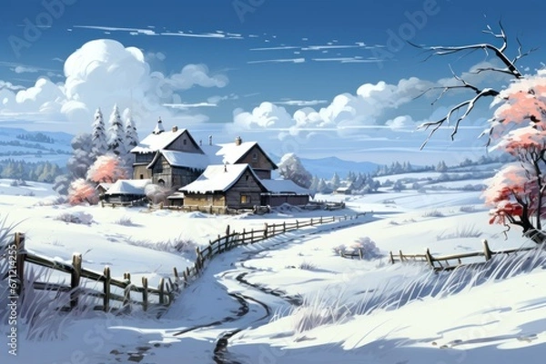 Fototapeta Snow-Covered Landscapes - Generative AI