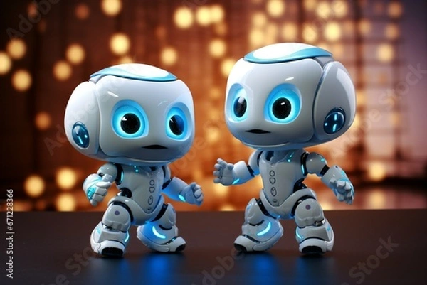 Fototapeta Friendly Robots Under Glowing Lights.