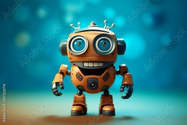 Obraz Gleeful Robot on Turquoise Stage.