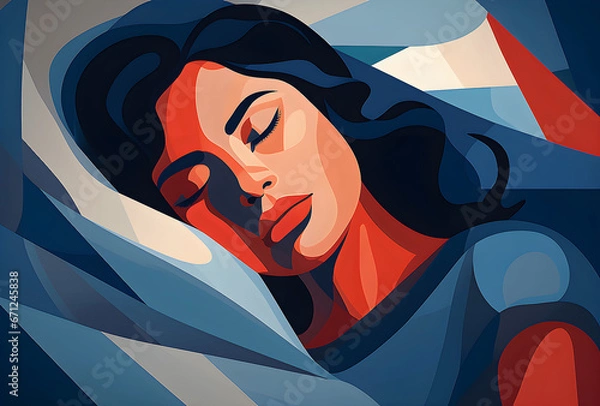 Obraz Girl sleeping in bed in cartoon style