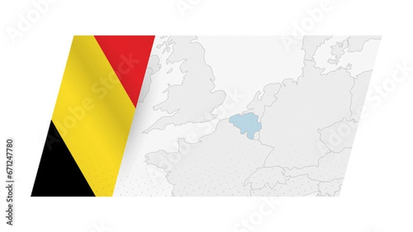 Fototapeta Belgium map in modern style with flag of Belgium on left side.