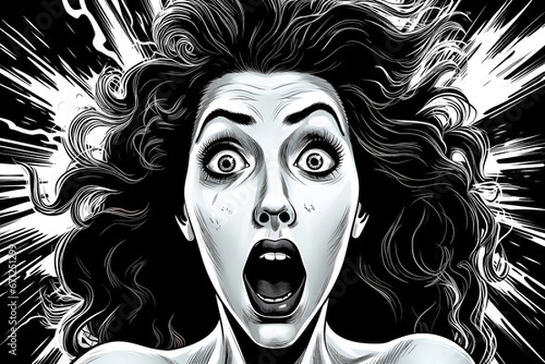 Obraz Shocked, scared woman in cartoon style