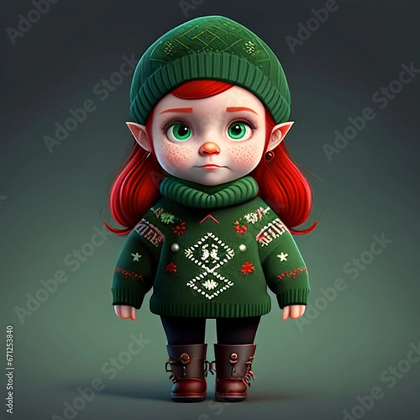 Fototapeta Ravishing Red-Haired Gnome Maiden with Pointy Ears