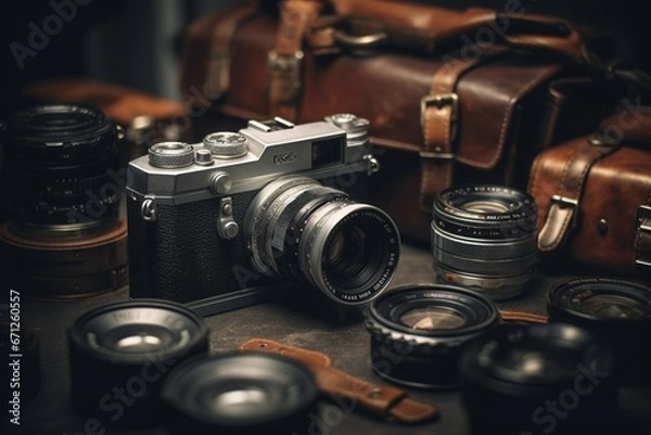 Obraz Artfully Arranged Vintage Camera and Accessories Collection