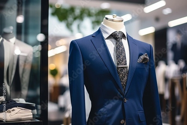 Obraz Luxurious Navy Blue Suit Displayed in Showroom with Selective Focus