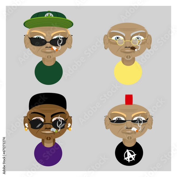 Obraz set of funny cartoon characters, in different styles vector